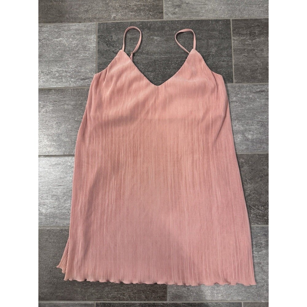 Open Edit Pink Slip Dress, Pleated Spaghetti Straps, Adjustable, Size Small